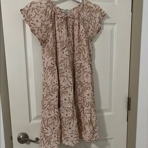LOFT Pink Ruffled Tiered Sundress with Flutter Sleeves